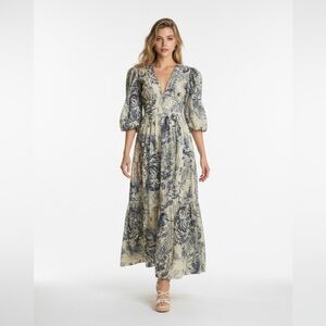 Love the label Blue and Cream Floral Midi Dress L by the